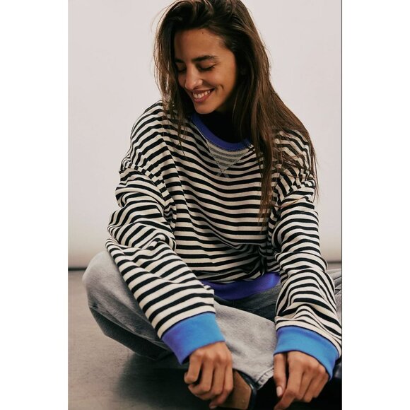 We The Free Sweaters - We The Free Classic Striped Oversized Crewneck S Black Combo Nautical Loungewear